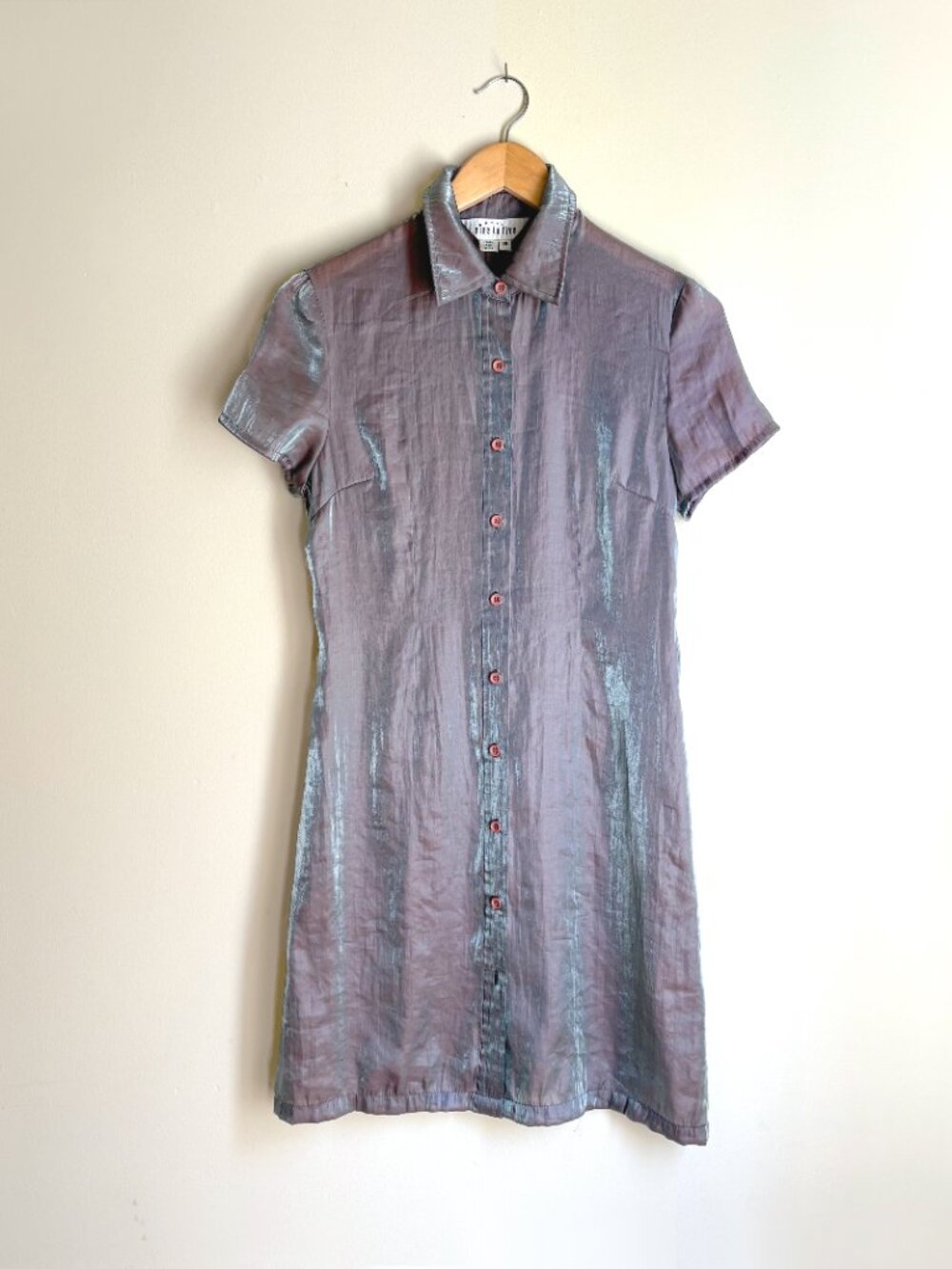Vintage 90s Nine to Five Metallic Iridescent Mini Dress Japan 38 Fits XS